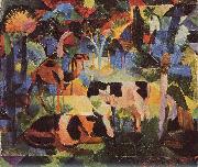 August Macke Landschaft mit Kuhen und Kamel oil painting on canvas